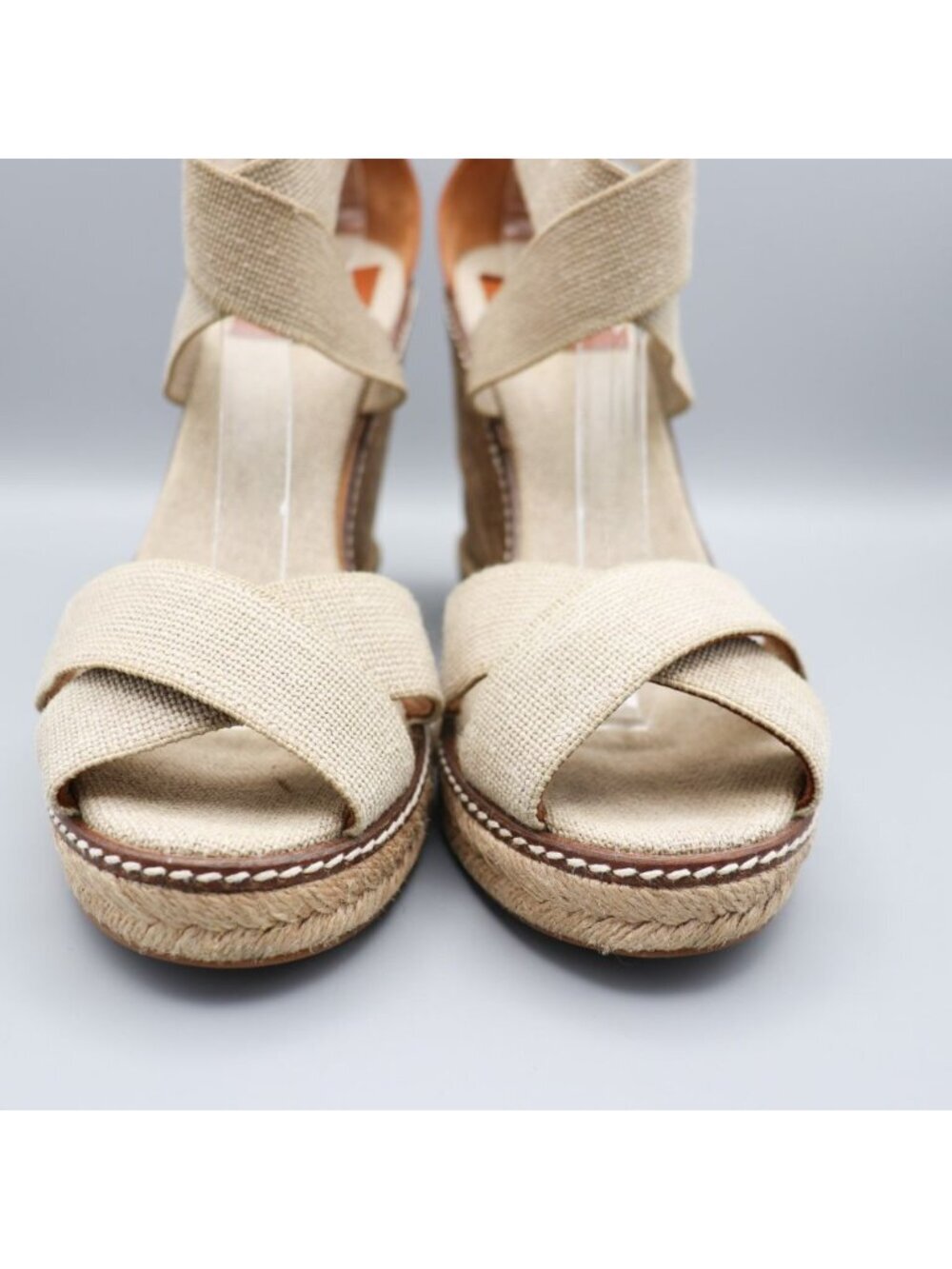 Tory Burch Frieda Platform Wedge Espadrille Sandals Beige Elastic Straps 9.5 B - Picture 7 of 16